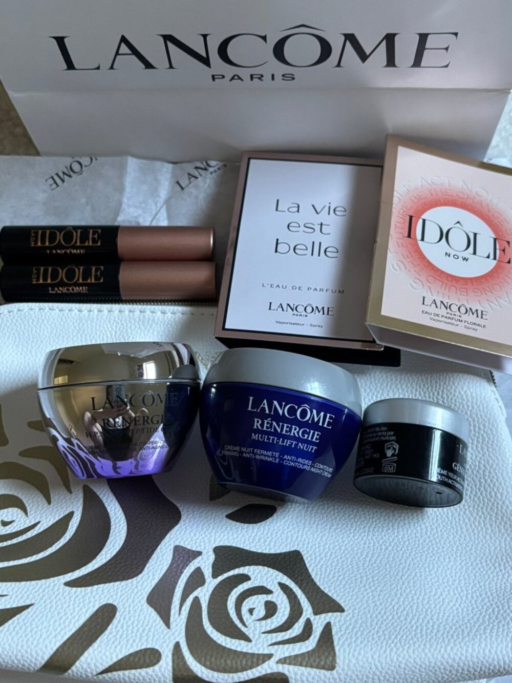Lancôme Absolue Rose Bag + Rénergie Routine Set, Mascaras & Perfume Lot